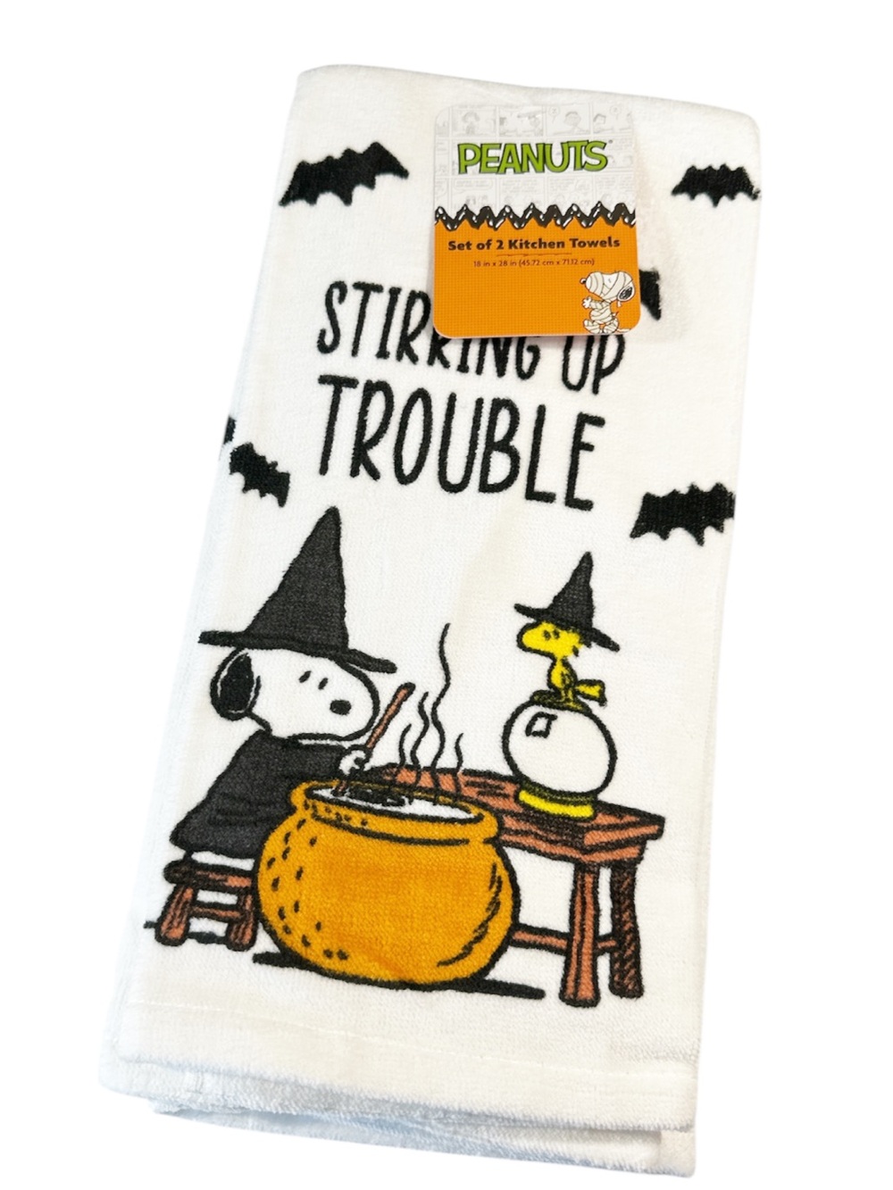 NEW Peanuts HALLOWEEN STIRRING UP TROUBLE Snoopy & Woodstock Kitchen Towel Set/2